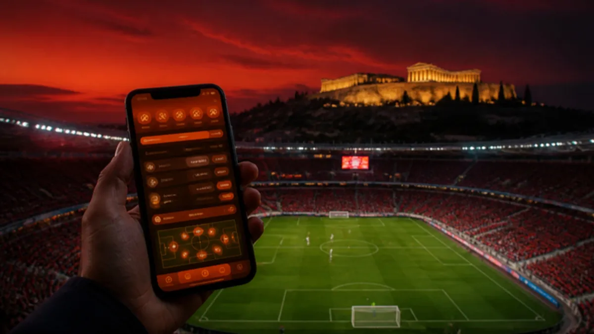 Betano Sportwetten: Wett-App im Stadion mit der Akropolis von Athen im Hintergrund