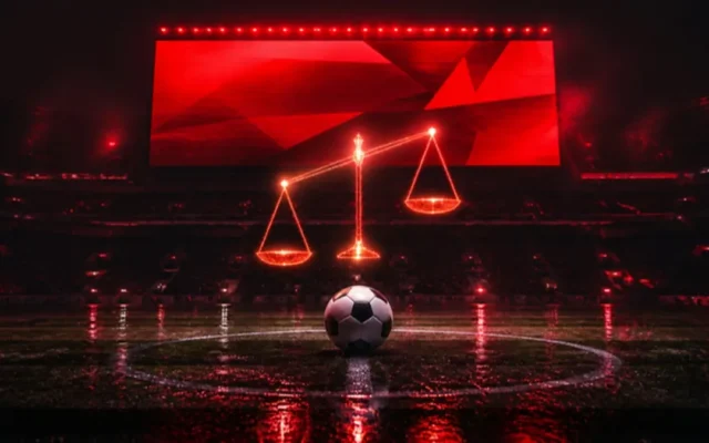 Handicap Wette erklärt: Fußball auf dem Mittelpunkt, darüber eine Waage aus Licht